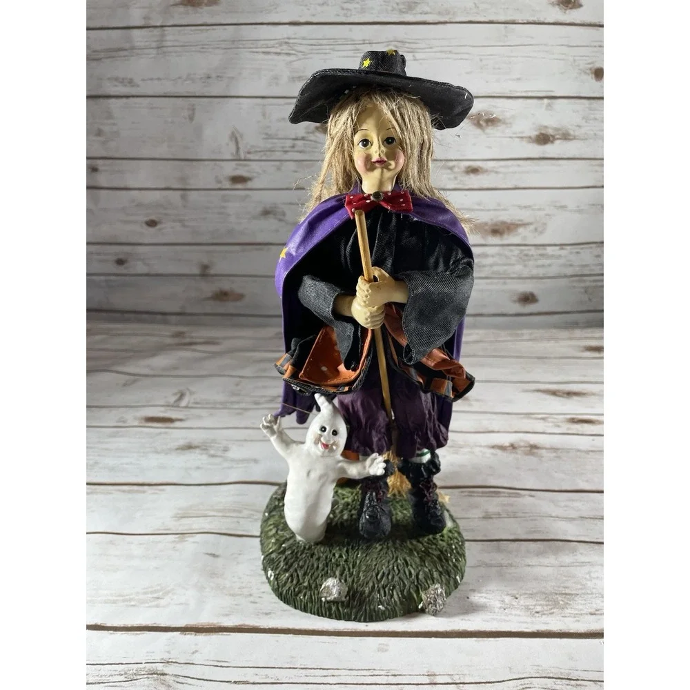 Vintage Halloween Witch & Scarecrow Fabric Mache Figurines 13